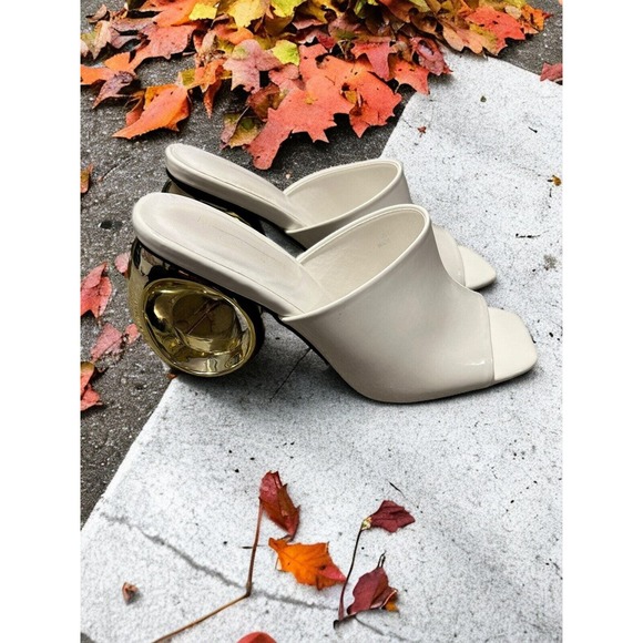 Ninety Union Jloo Open Toe slide With Circular Metallic Heel, White , 6 - Picture 3 of 7